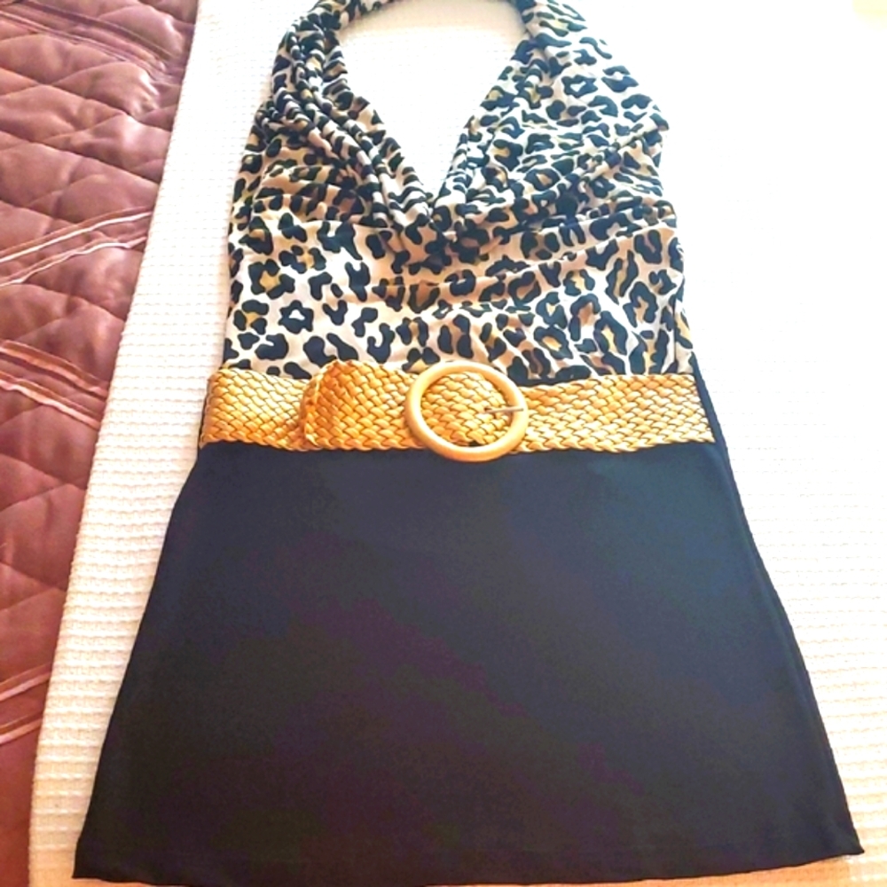 Wet Seal Leopard Print Mini Halter Top with Gold Belt
